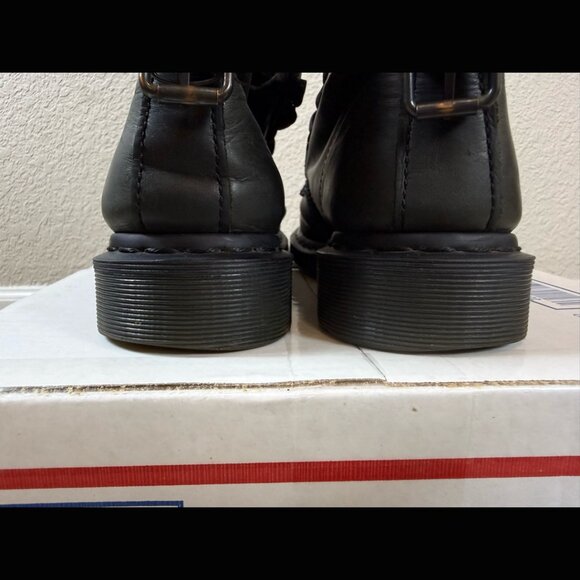 Dr Martens 90s Rustic Black Airwair Combat Boots Plaid Fold Over Motorcycle 8.5 - Picture 9 of 10